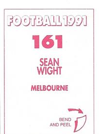 1991 Select AFL Stickers #161 Sean Wight Back